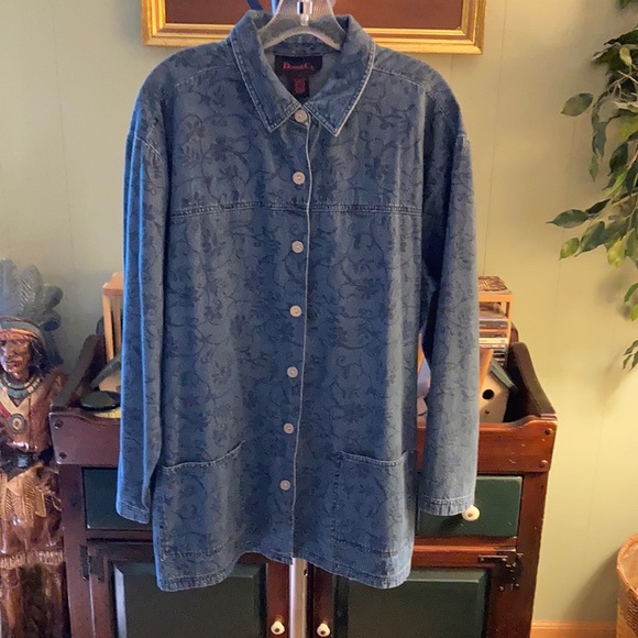 Denim & Co. patterned jean jacket 1X - Picture 1 of 10